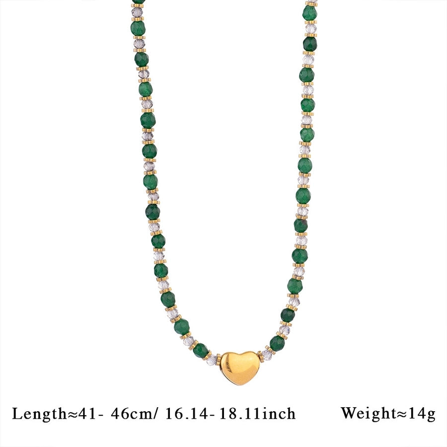 Jewelry Retro Heart Shape 316L Stainless Steel Artificial Crystal Beaded Bracelets Necklace
