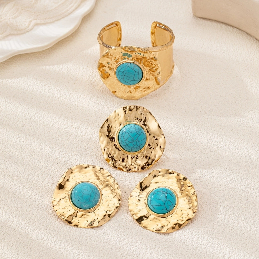Glam Vintage Style Round Alloy Inlay Turquoise Women's Jewelry Set