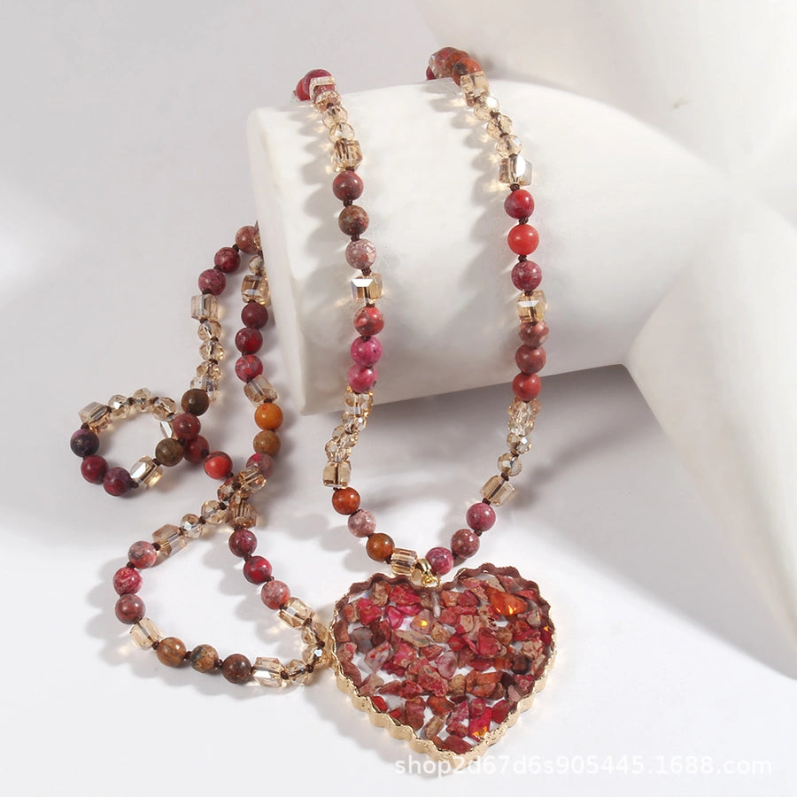 Bohemian Heart Shape Glass Stone Sweater Chain In Bulk Natural stone necklace