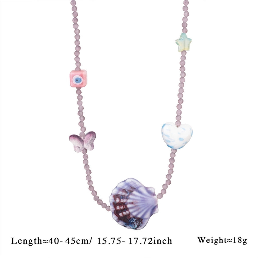 Beach Heart Shape Butterfly Shell 316L Stainless Steel natural stone glass Beaded Chain Beaded Necklaces