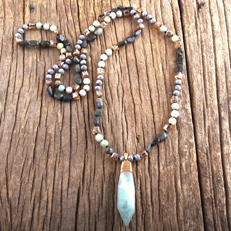 Retro Geometric Glass Stone Sweater Chain In Bulk Natural stone necklace