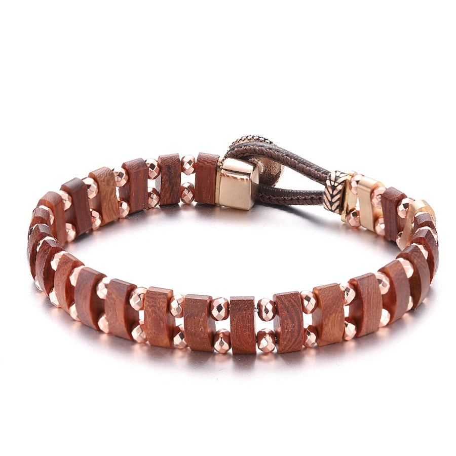 Vintage Style Classic Style Geometric Wood Titanium Steel Bracelets In Bulk