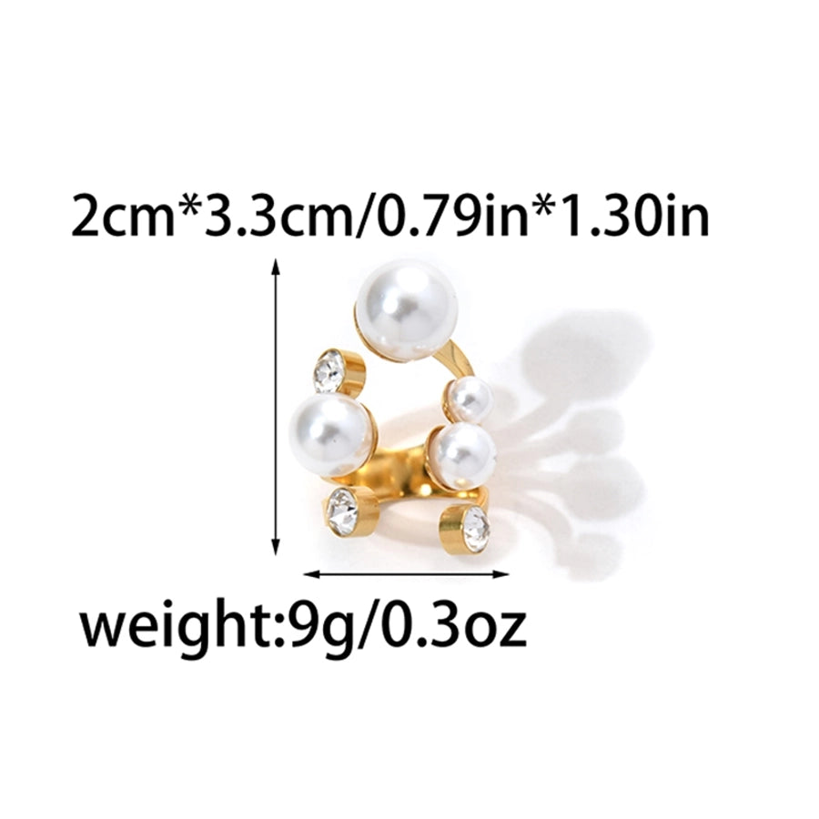 Jewelry Elegant Triangle 304 Stainless Steel Artificial Pearls Zircon 14K Gold Plated Plating Inlay Open Rings