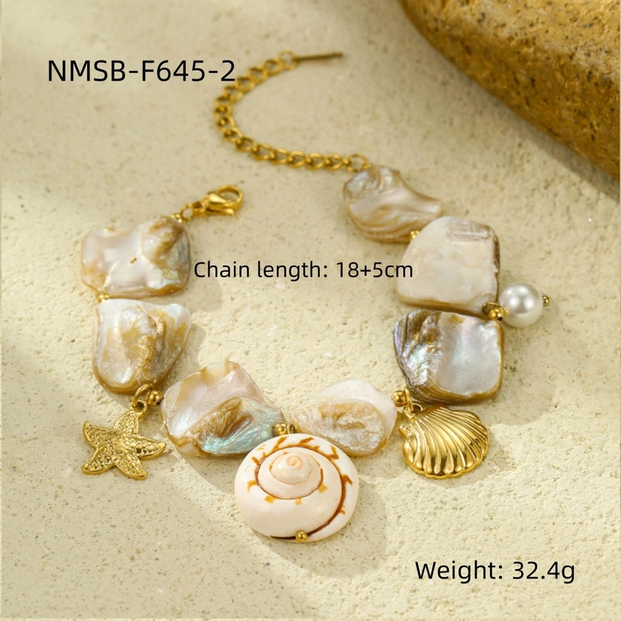 Vacation Shell 18K Gold Plated 304 Stainless Steel Shell Beaded Bracelets