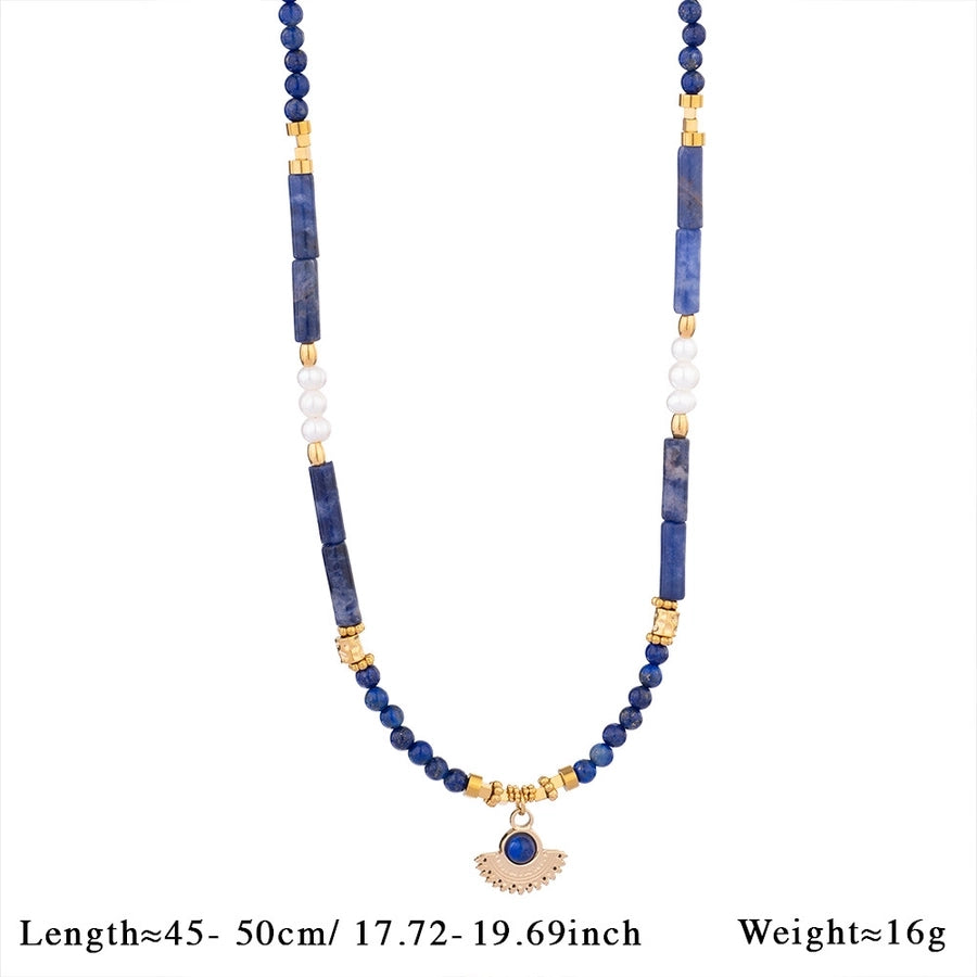 Retro Geometric Natural Stone 316L Stainless Steel natural stone Beaded Chain Beaded Necklaces