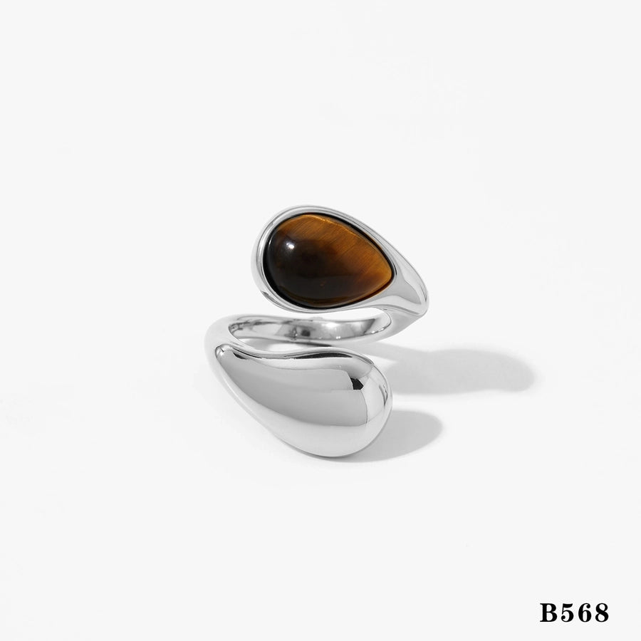 Jewelry Modern Style Artistic Geometric 316 Stainless Steel Pearl Tiger Eye 16K Gold Plated White Gold Plated Gold Plated Open Rings