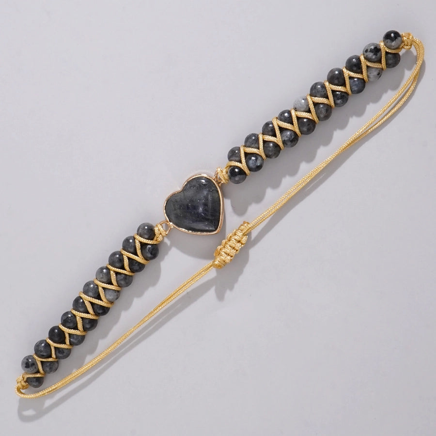Retro Heart Shape natural stone rope Drawstring Bracelets