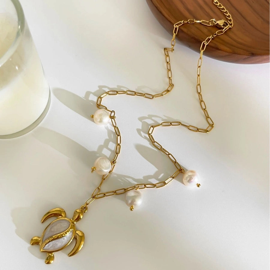 Jewelry Vintage Style Beach Tortoise 316L Stainless Steel 18K Gold Plated Pendant Necklace