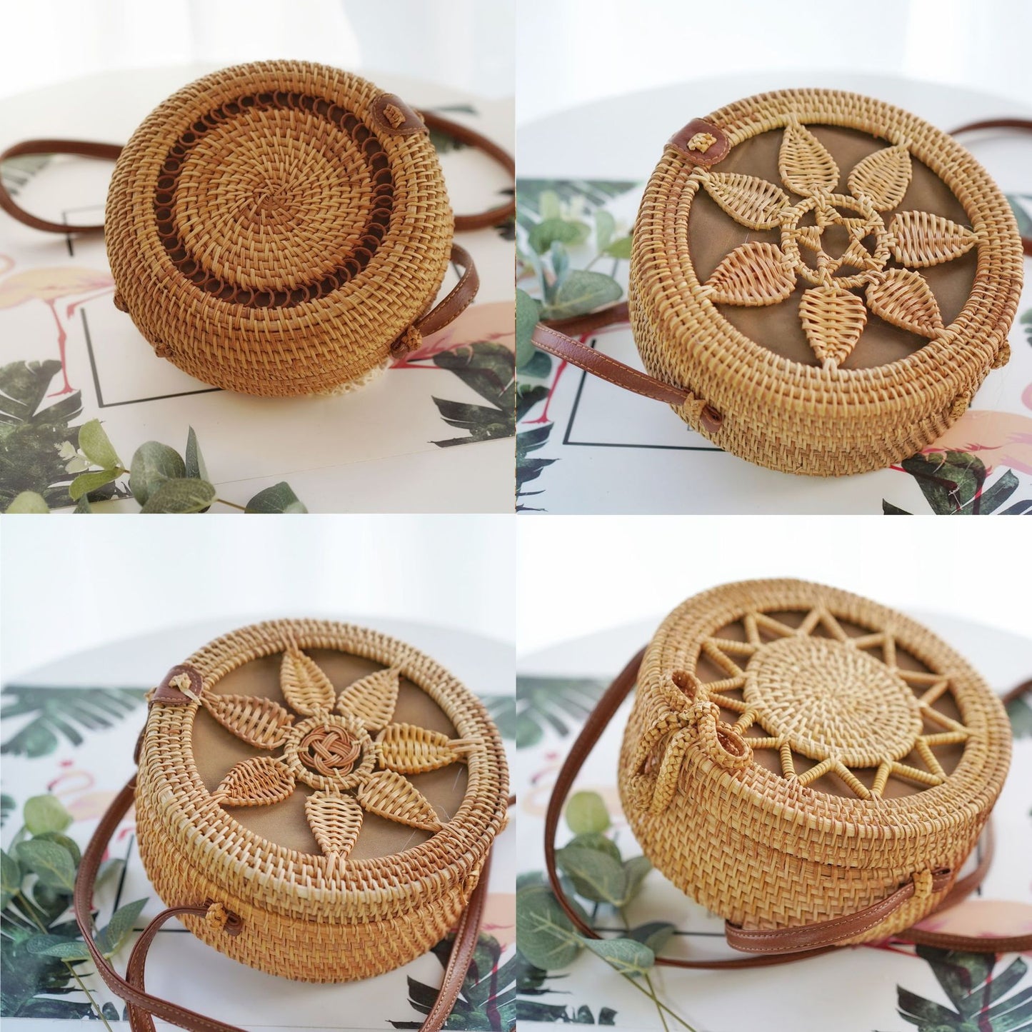 Women'S Straw Solid Color Ethnic Style Round Square Hook Loop Straw Bag