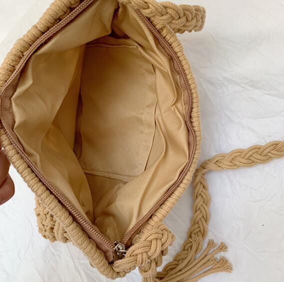 Women'S Small Straw Solid Color Beach Zipper Crossbody Bag