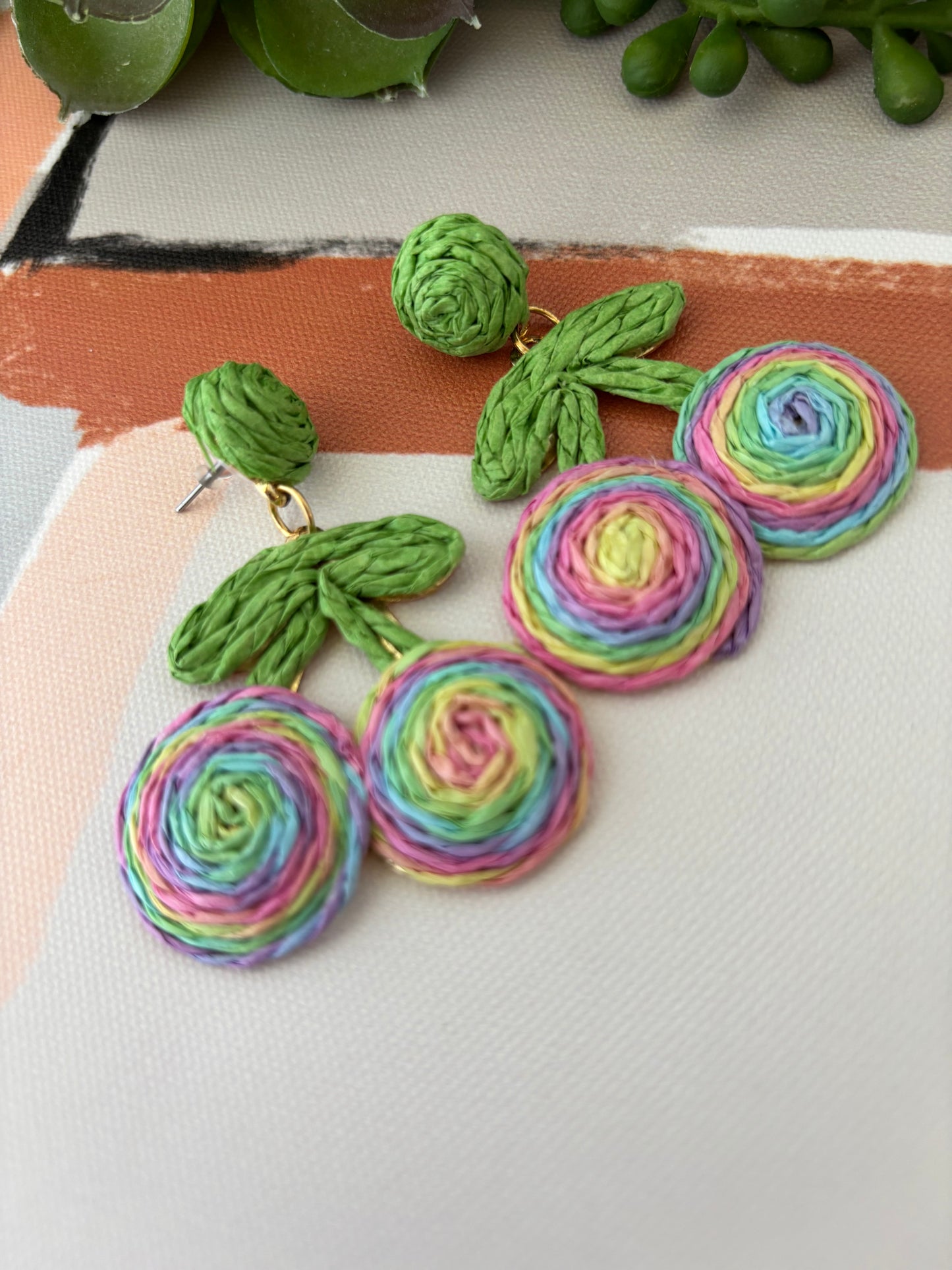 CEREZA VIVA                                                                                                                                                                                   1 Pair Vacation Beach Commute Cherry raffia Drop Earrings