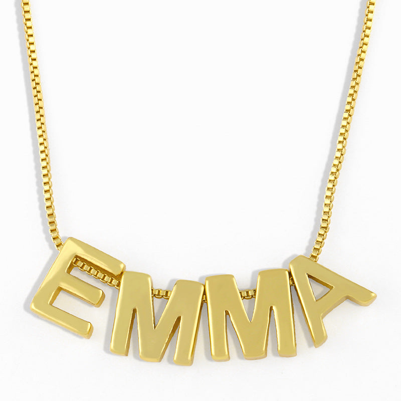 fashion letter copper 18k gold plated necklace in bulk