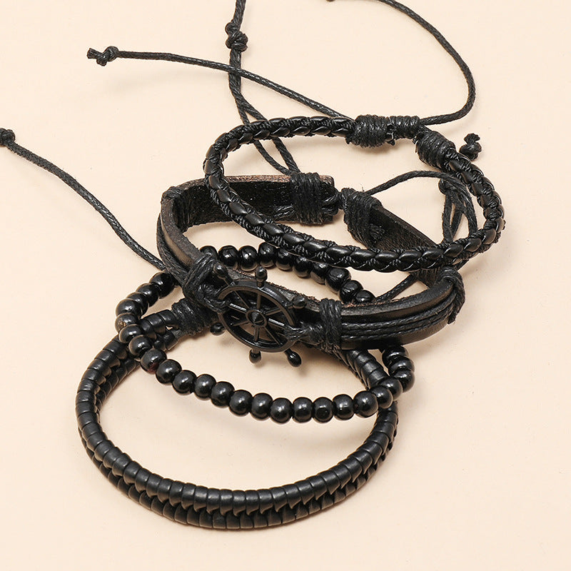 new  creative hand-woven black rudder leather bracelet