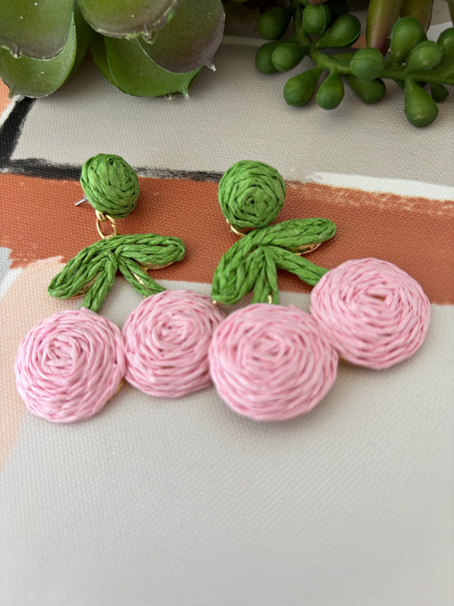 CEREZA VIVA                                                                                                                                                                                   1 Pair Vacation Beach Commute Cherry raffia Drop Earrings