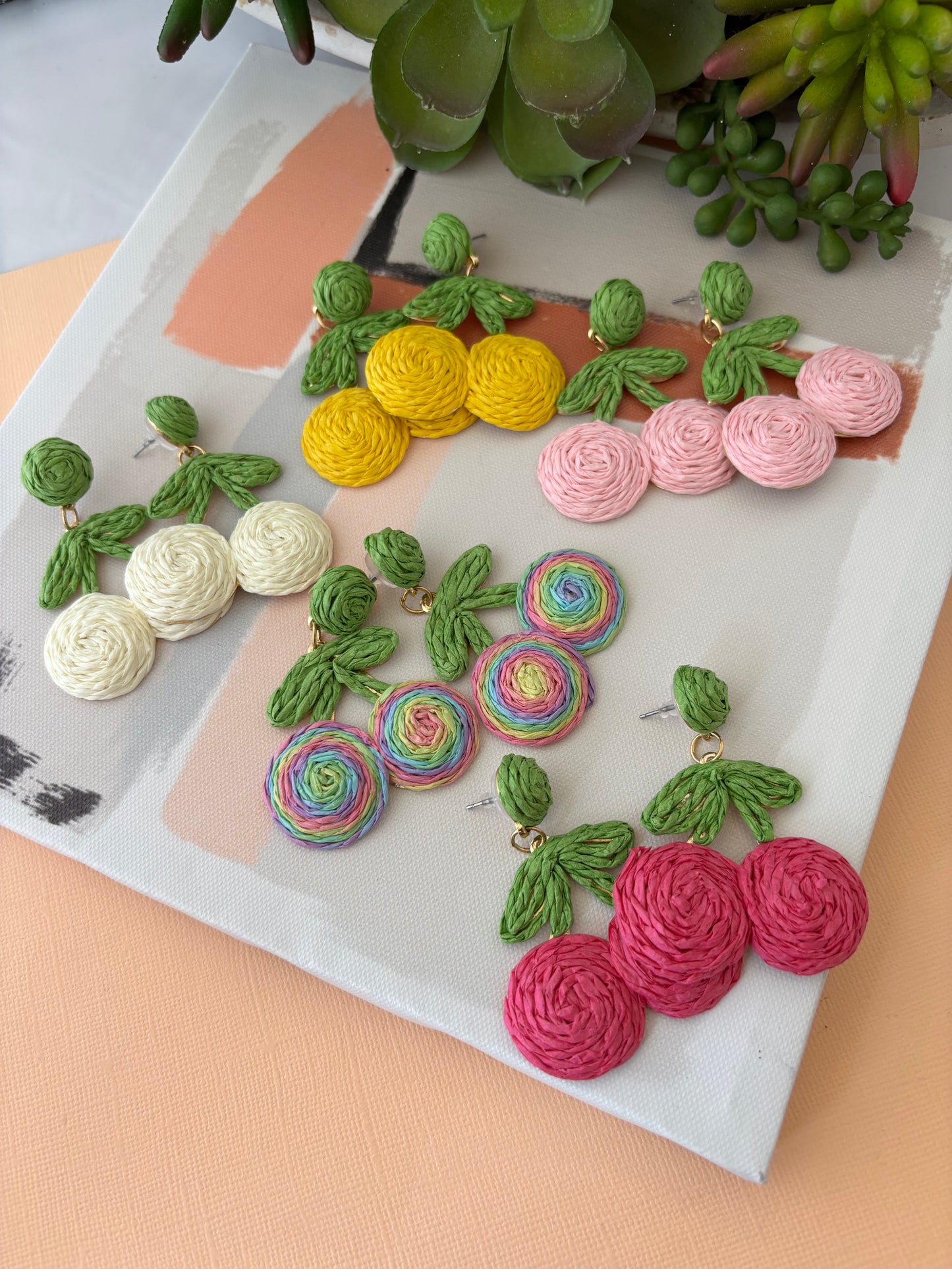 CEREZA VIVA                                                                                                                                                                                   1 Pair Vacation Beach Commute Cherry raffia Drop Earrings