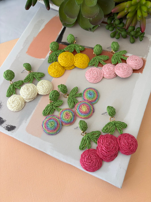 CEREZA VIVA                                                                                                                                                                                   1 Pair Vacation Beach Commute Cherry raffia Drop Earrings