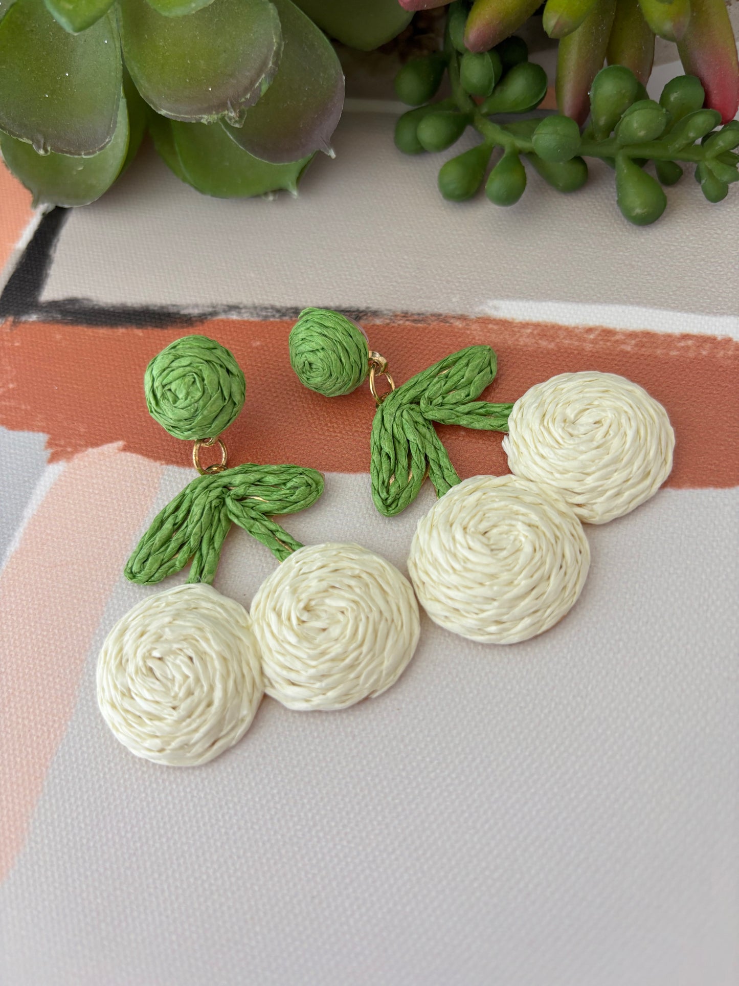 CEREZA VIVA                                                                                                                                                                                   1 Pair Vacation Beach Commute Cherry raffia Drop Earrings