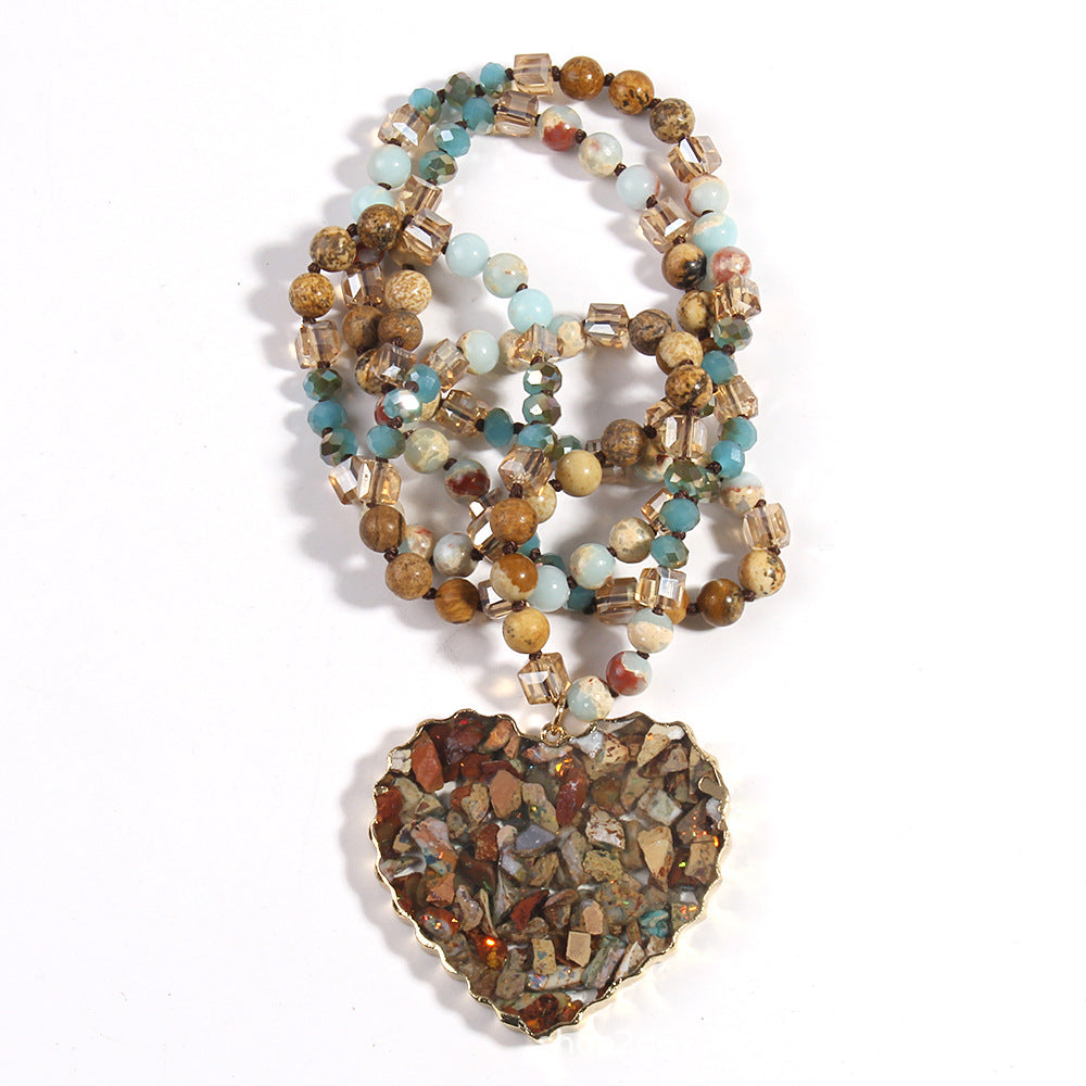 Bohemian Heart Shape Glass Stone  Sweater Chain In Bulk Natural stone necklace