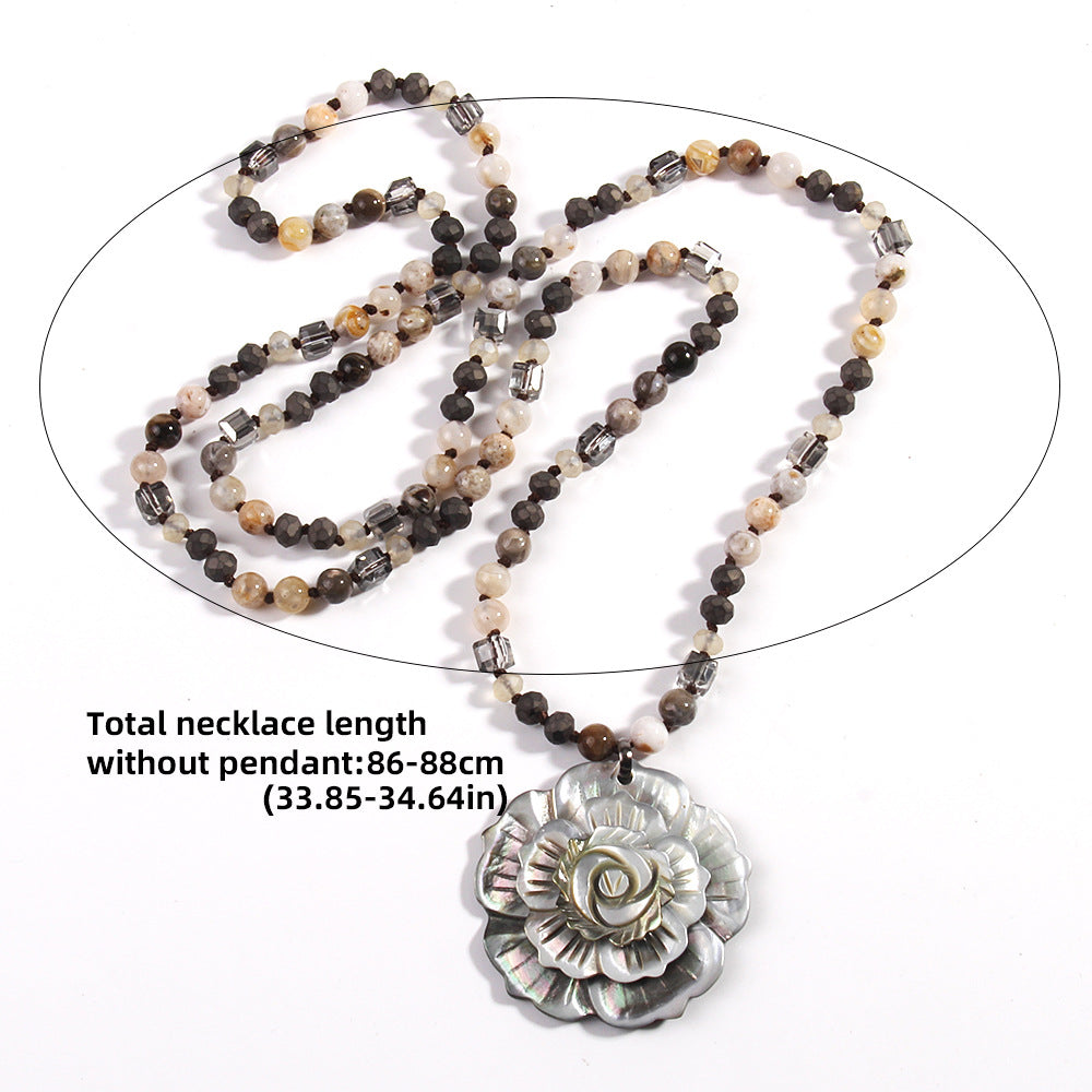 Retro Flower Semi-precious stone Glass Shell  Sweater Chain In Bulk Natural stone necklace