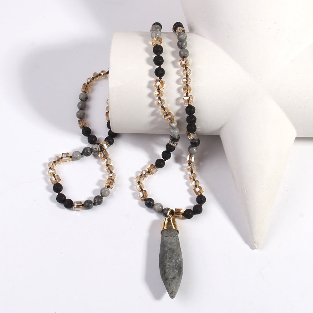 Retro Geometric Glass Stone  Sweater Chain In Bulk Natural stone necklace