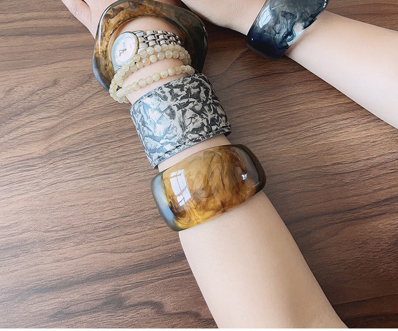 Streetwear Geometric Pu Leather Resin Bangles