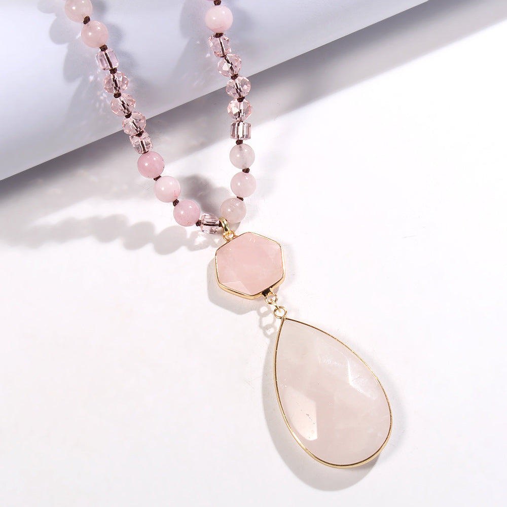 Bohemian Water Droplets natural stone Glass  Pendant Necklace Sweater Chain In Bulk Natural stone necklace