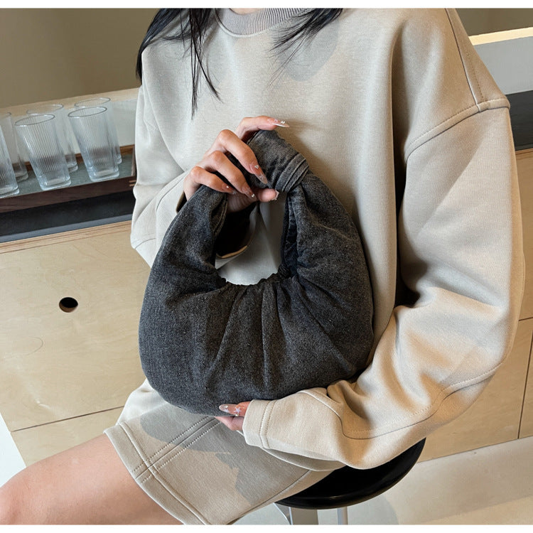 Women's Small Denim Solid Color Streetwear Dumpling Shape Magnetic Buckle Underarm Bag