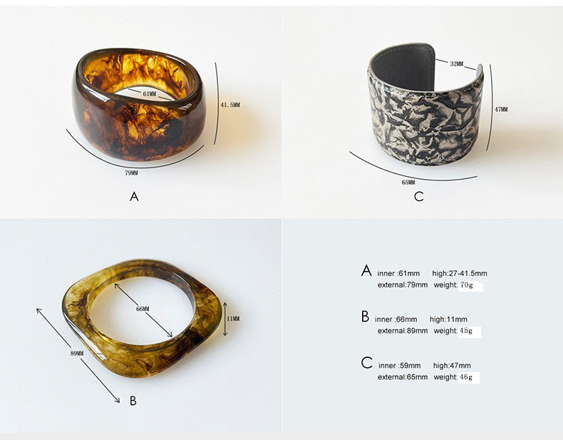 Streetwear Geometric Pu Leather Resin Bangles