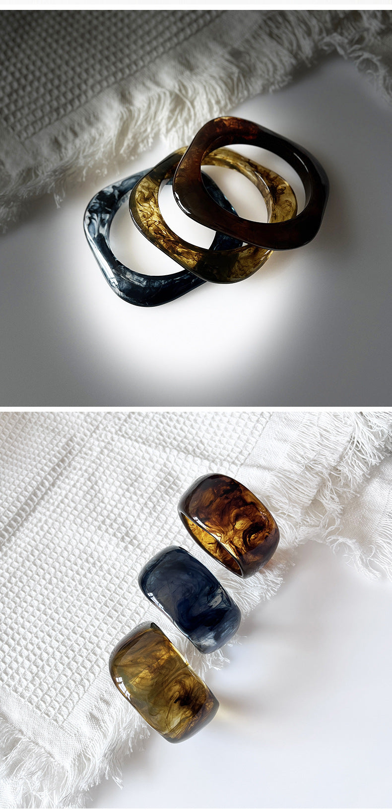 Streetwear Geometric Pu Leather Resin Bangles