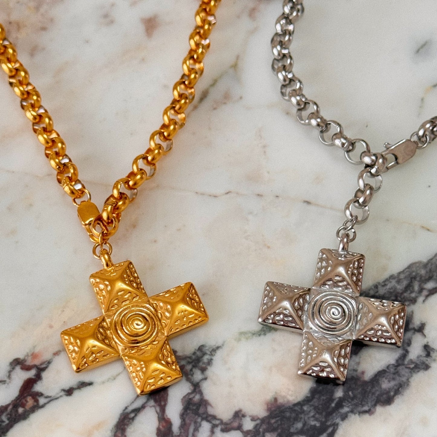 Jewelry Retro Cross Titanium Steel 18K Gold Plated Plating Pendant Necklace