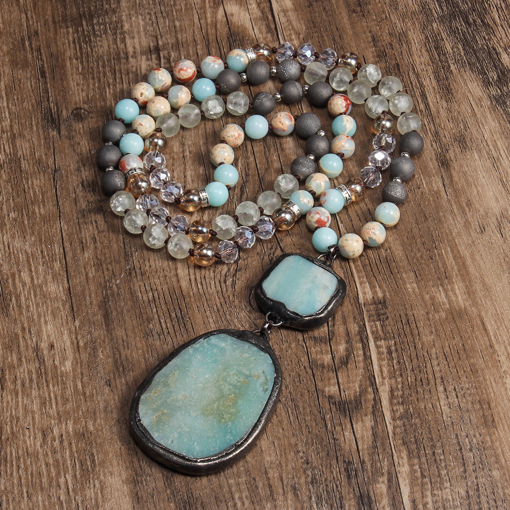 Bohemian Geometric Semi-precious stone Alloy Stone  Pendant Necklace Sweater Chain In Bulk Natural stone necklace