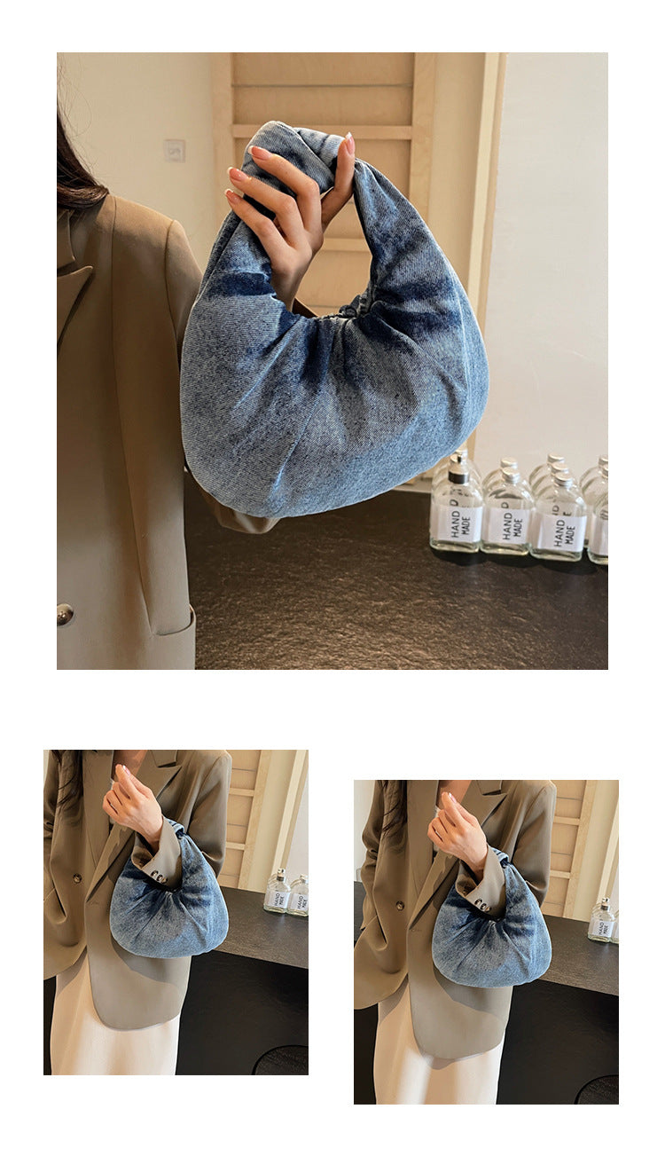 Women's Small Denim Solid Color Streetwear Dumpling Shape Magnetic Buckle Underarm Bag