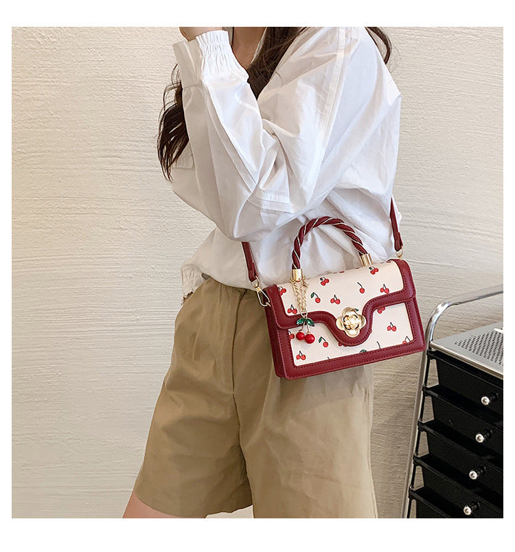 women's pu leather fruit fashion metal button square buckle handbag crossbody bag