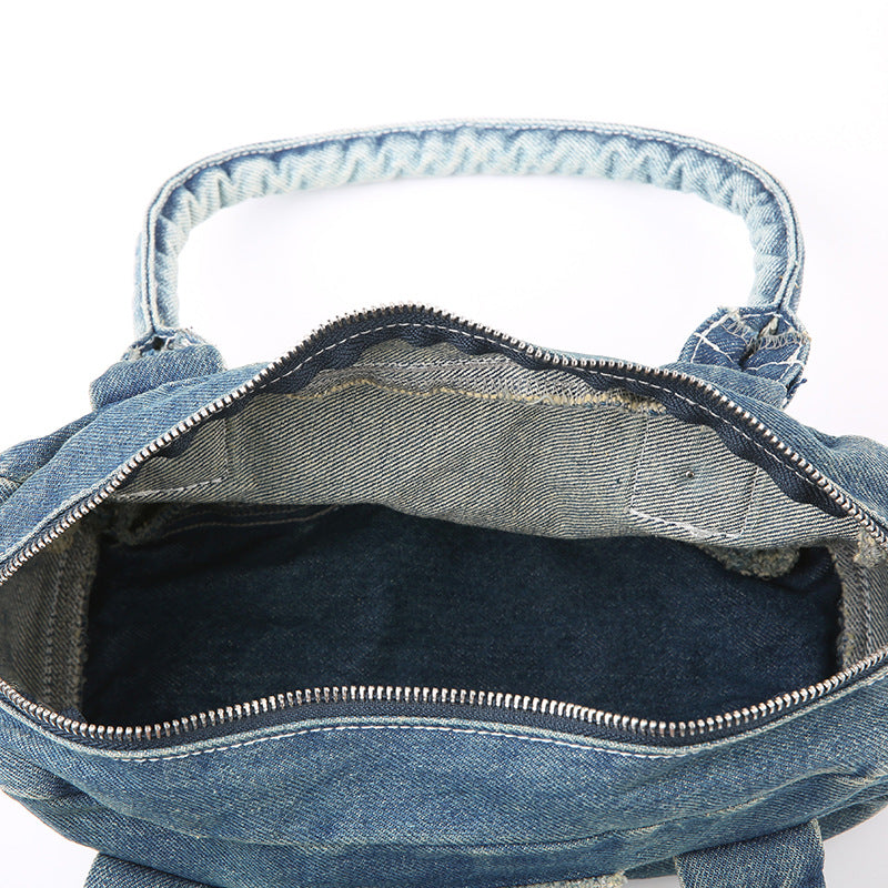 Women's Medium Denim Star Solid Color Streetwear Oval Zipper Shoulder Bag