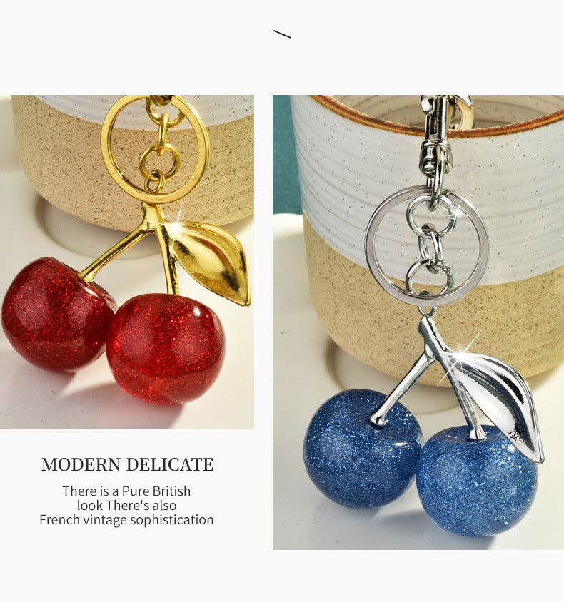 Artificial Crystal Alloy Cherry Bag Charms