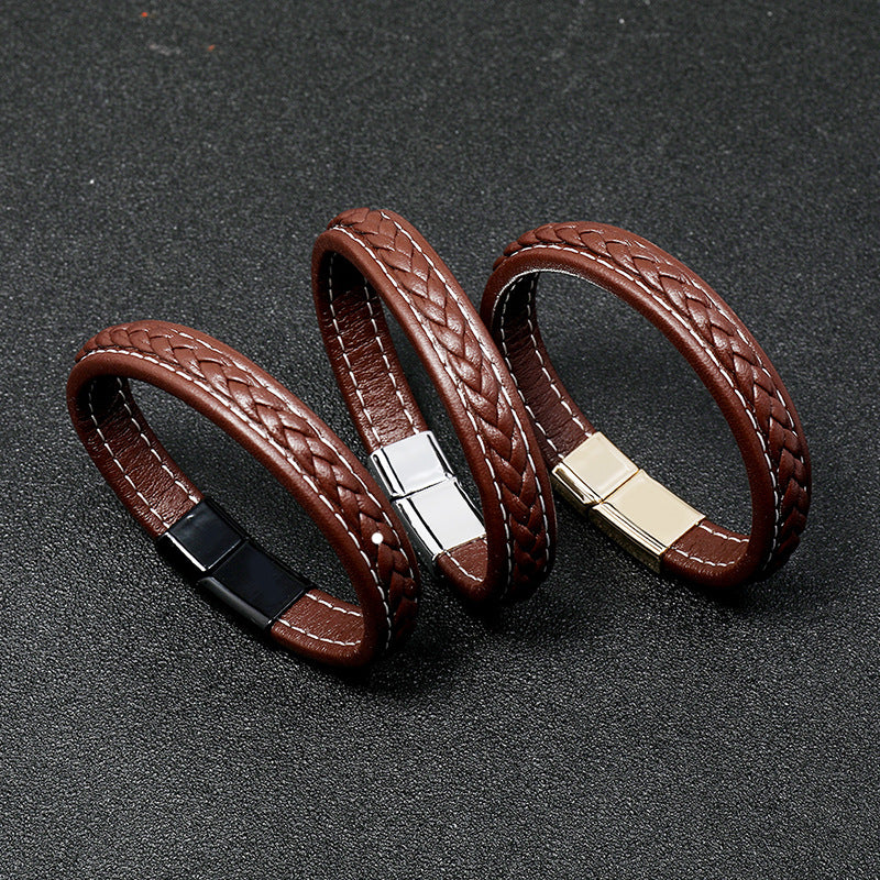 new brown casual simple braided leather bracelet