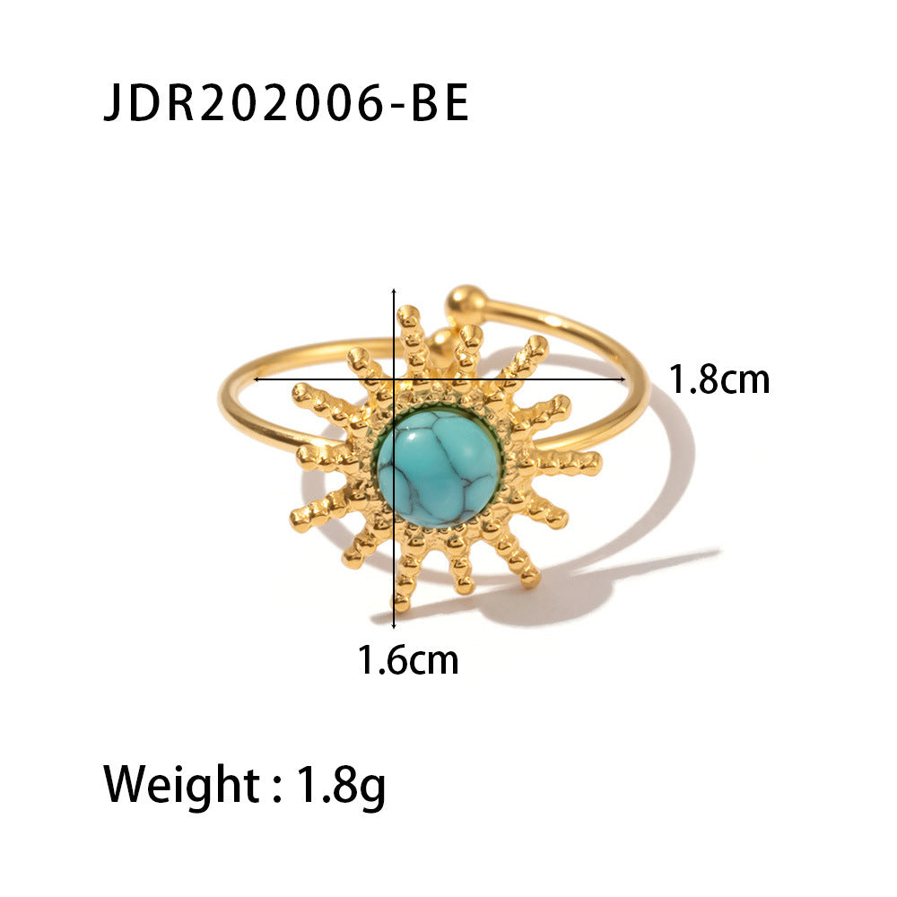 Jewelry Fashion Sun 304 Stainless Steel Turquoise Plating Inlay Open Ring