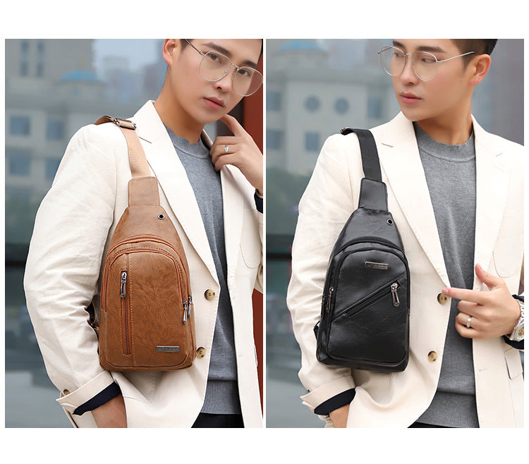 men's business solid color pu leather waterproof waist bags