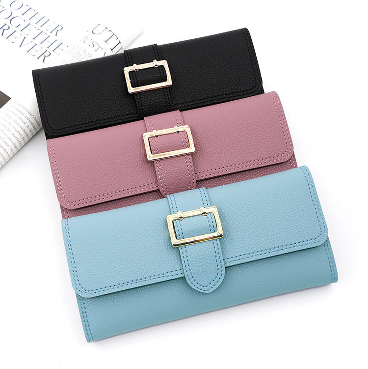 women's solid color pu leather buckle wallets