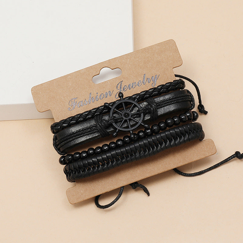 new  creative hand-woven black rudder leather bracelet