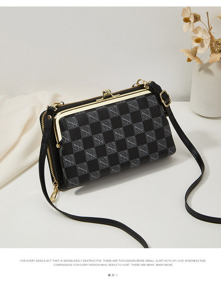 Plaid & Printed Women's Crossbody Clip Bag 2024 New Fashion Trendy Horizontal Large Capacity Shoulder Coin Purse