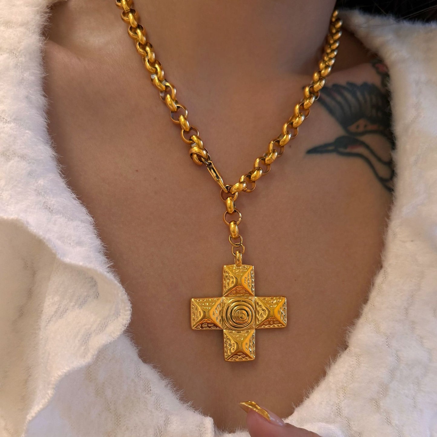 Jewelry Retro Cross Titanium Steel 18K Gold Plated Plating Pendant Necklace