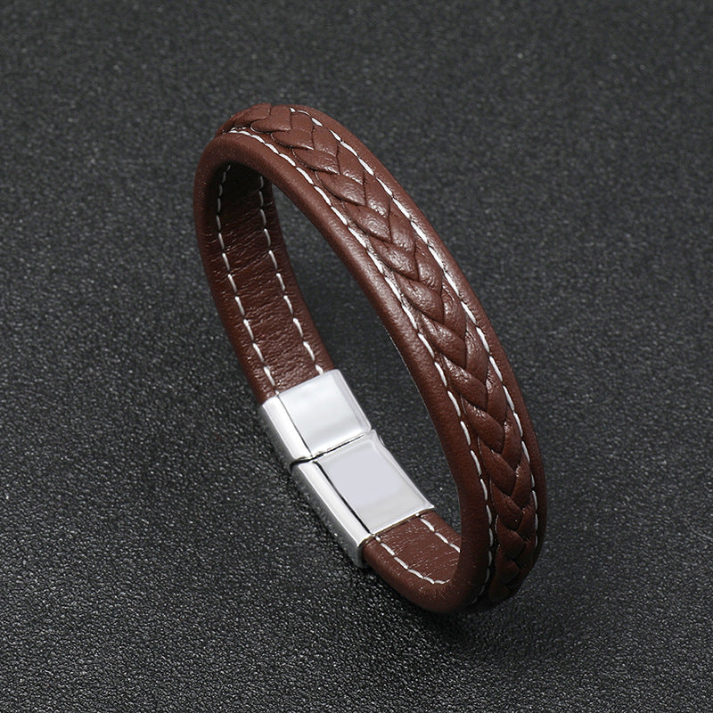 new brown casual simple braided leather bracelet