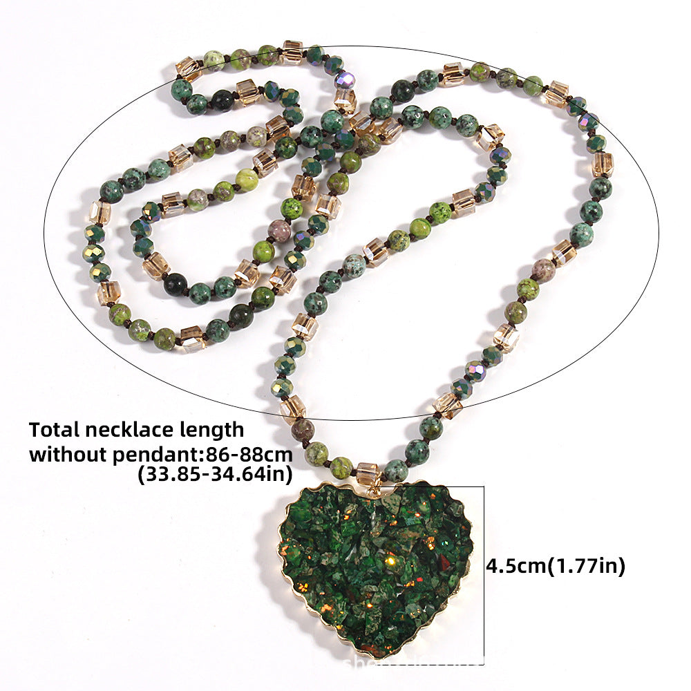 Bohemian Heart Shape Glass Stone  Sweater Chain In Bulk Natural stone necklace