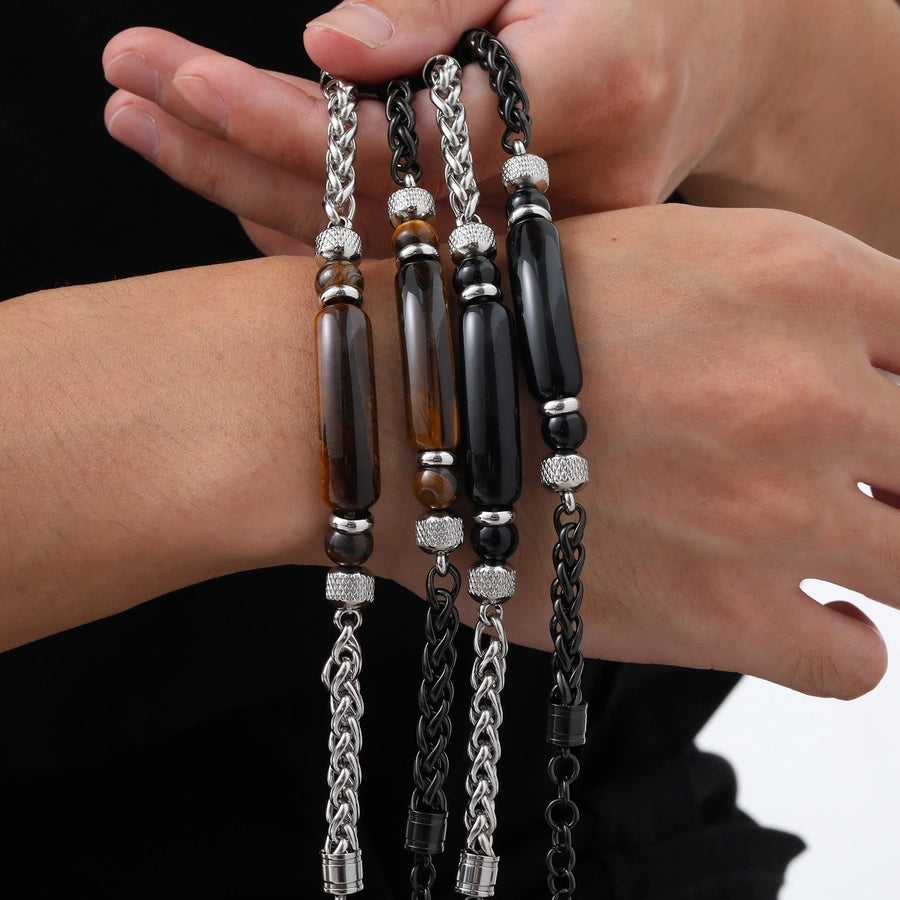 Simple Style Solid Color 304 Stainless Steel Agate Tiger Eye Beaded Chain Beaded Bracelets