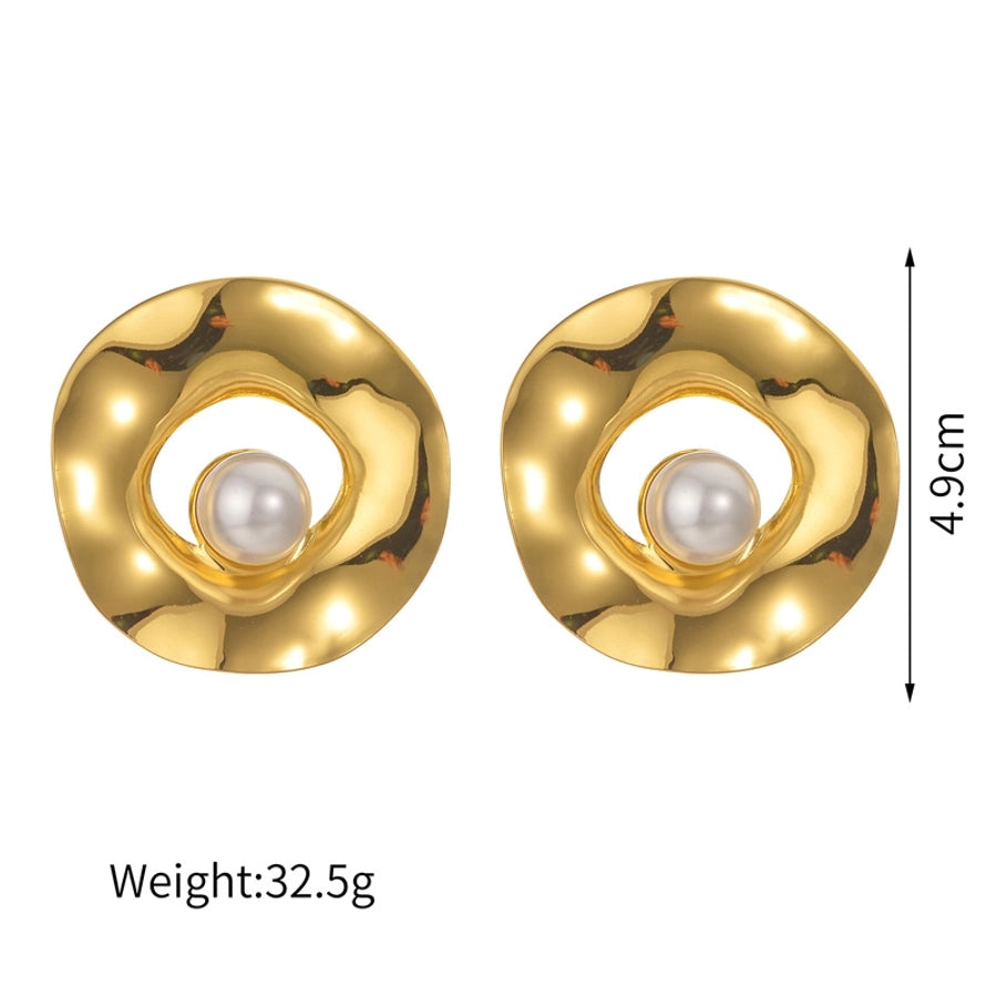 1 Piece Exaggerated Geometric Coral Flower Plating Inlay 304 Stainless Steel Pearl 18K Gold Plated Ear Studs