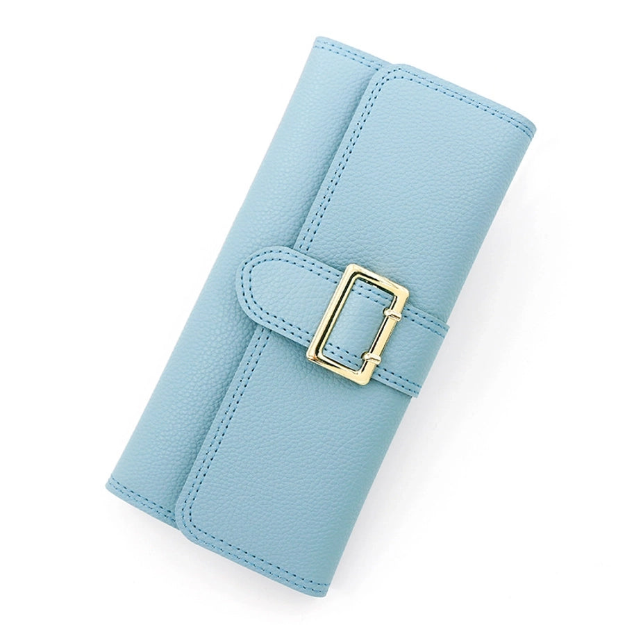 women's solid color pu leather buckle wallets