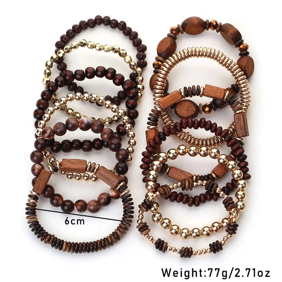 Casual Retro Round Rectangle CCB Wood Glass Beaded Chain Beaded Bracelets