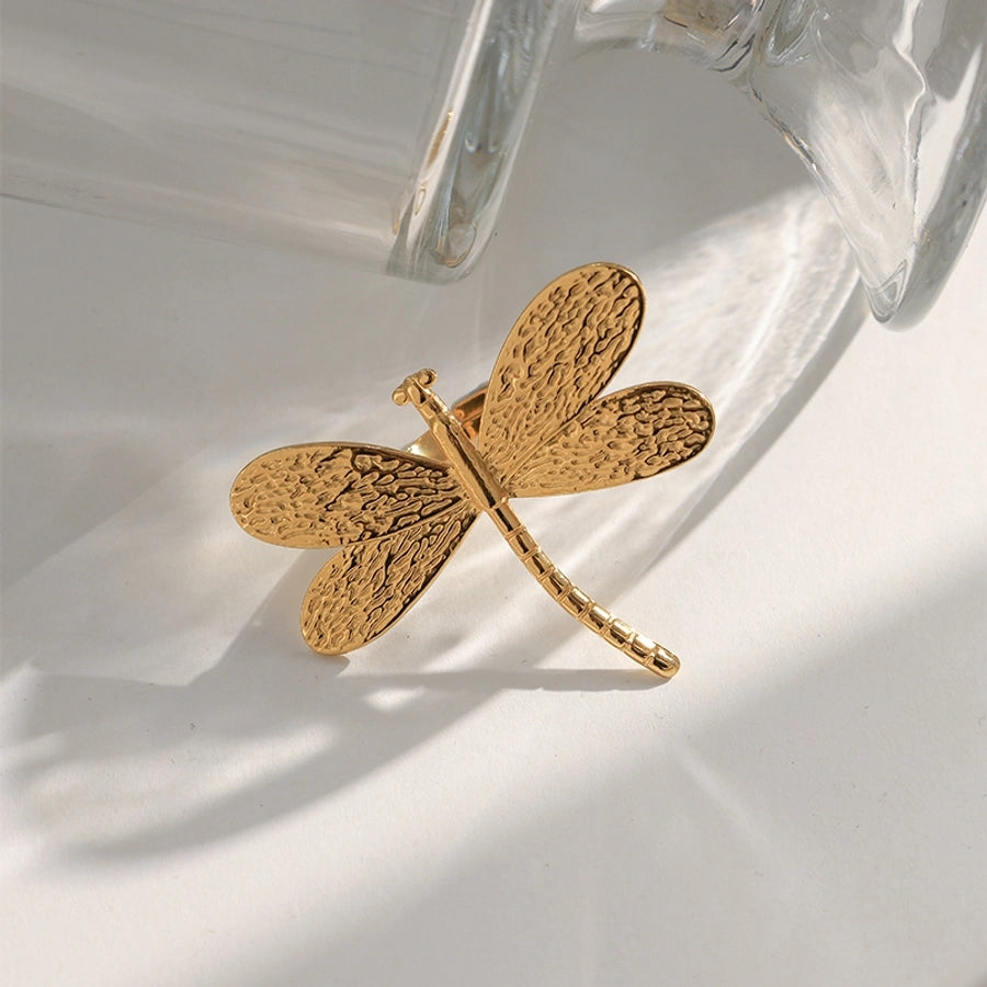 Jewelry Vacation Simple Style Dragonfly 304 Stainless Steel 14K Gold Plated Open Rings