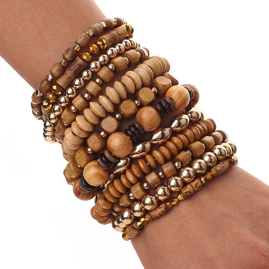 Retro Classic Style Round Square CCB Wood Glass Beaded Chain Beaded Bracelets